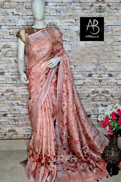 Digital Printed Linen Saree DPL01