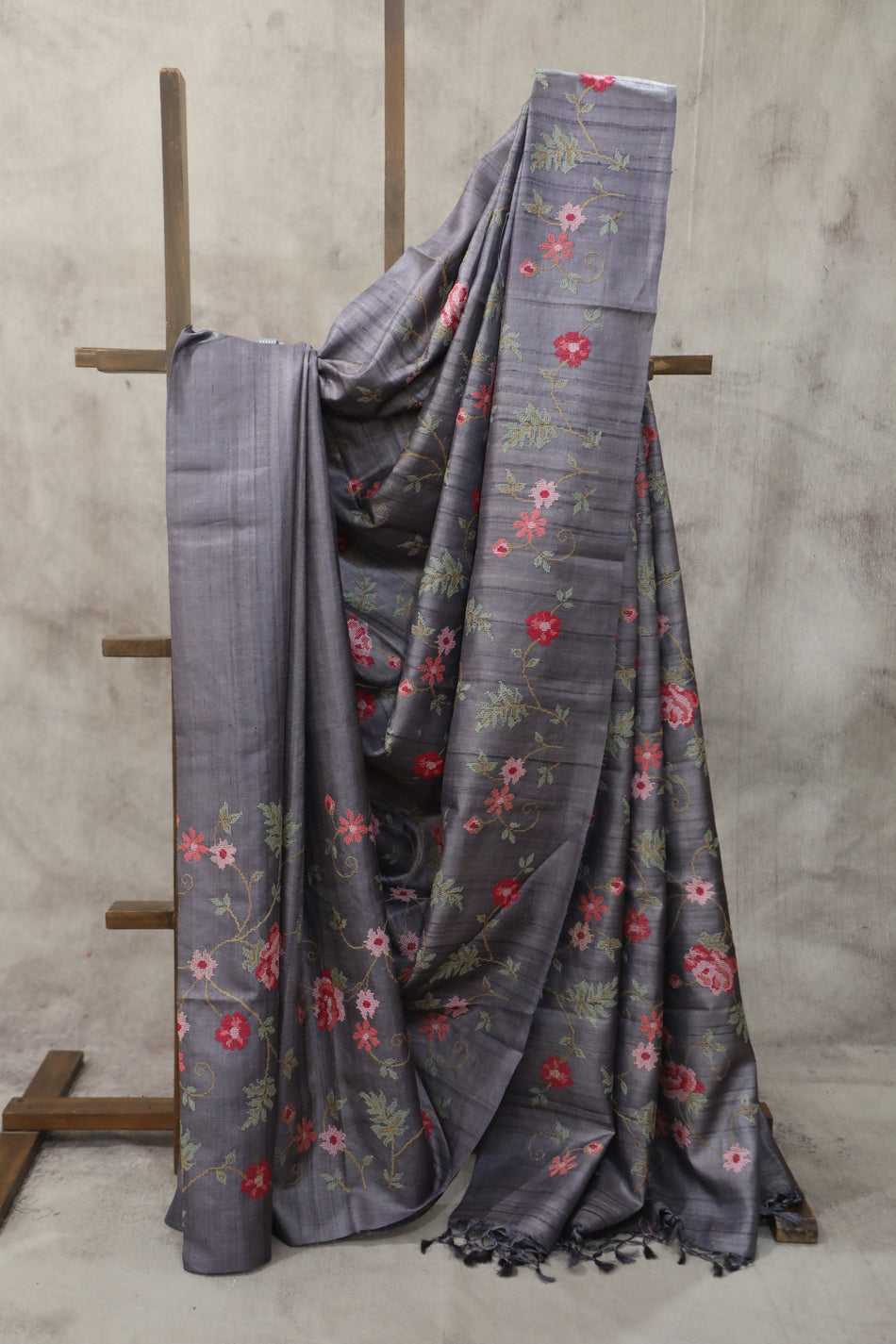 Bhagalpuri Pure Tussar Silk Saree With Beautiful Embroidery Work Saree BSE21