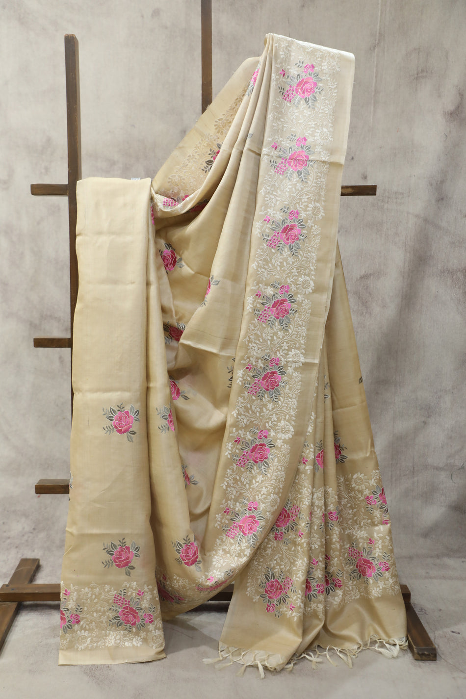 Bhagalpuri Pure Tussar Silk Saree With Beautiful Embroidery Work Saree BSE34