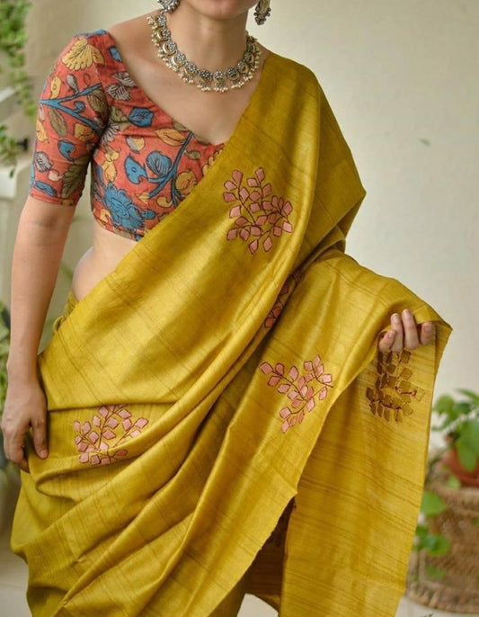 Pure Tussar Silk Saree With Beautiful Embroidery Work Saree TSE73