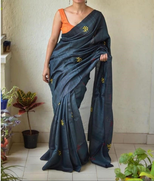 Pure Tussar Silk Saree With Beautiful Embroidery Work Saree TSE84