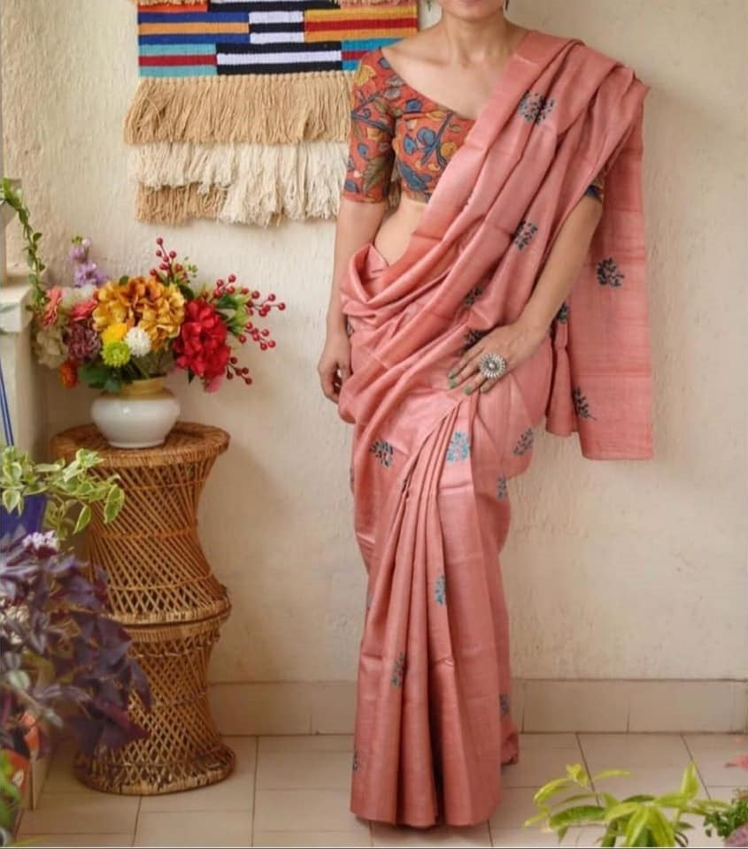 Pure Tussar Silk Saree With Beautiful Embroidery Work Saree TSE85