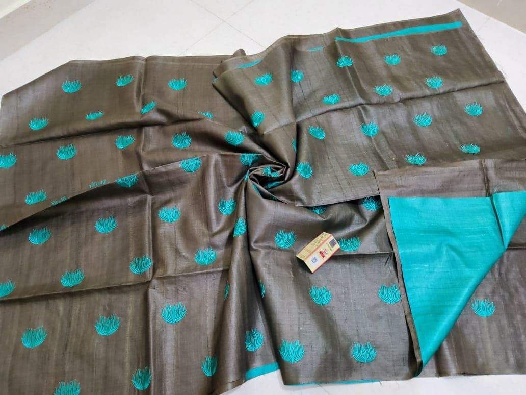 Pure Tussar Silk Saree With Beautiful Embroidery Work TSE10