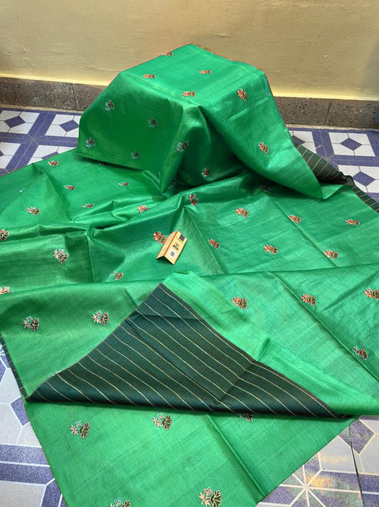 Pure Tussar Silk Saree With Beautiful Embroidery Work TSE19