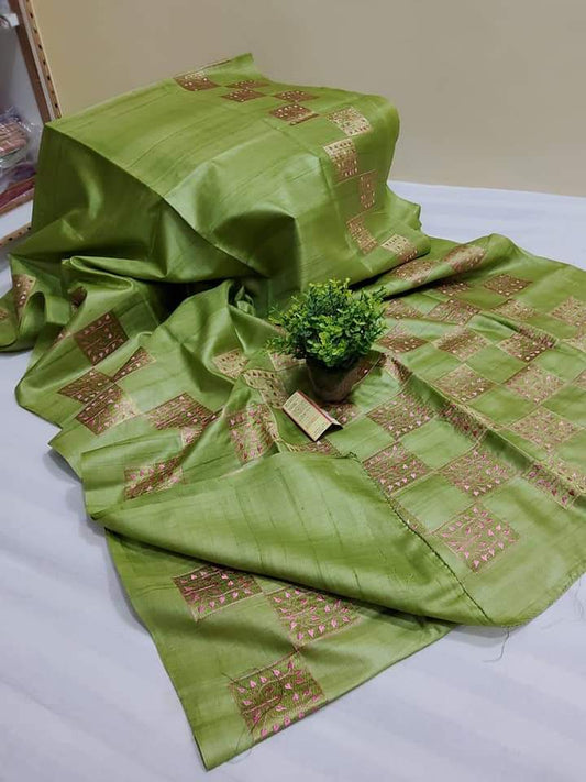 Pure Tussar Silk Saree With Beautiful Embroidery Work TSE24