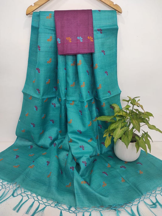 Pure Tussar Silk Saree With Beautiful Embroidery Work TSE29