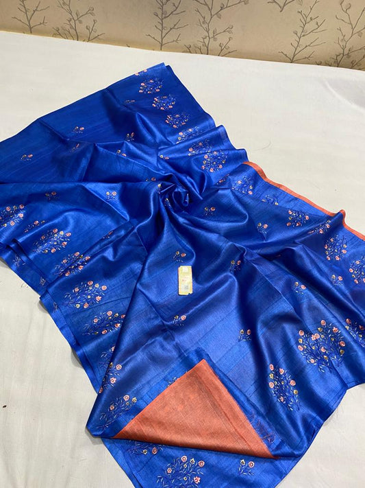 Pure Tussar Silk Saree With Beautiful Embroidery Work Saree TSE53