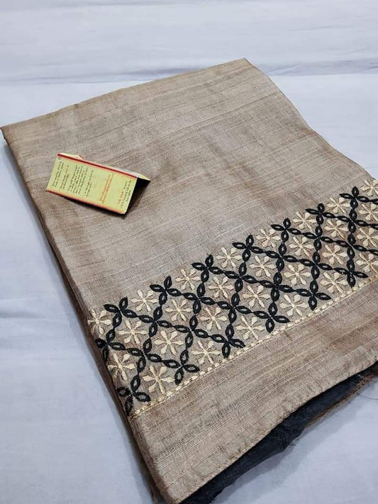 Pure Tussar Silk Saree With Beautiful Embroidery Work Saree TSE45