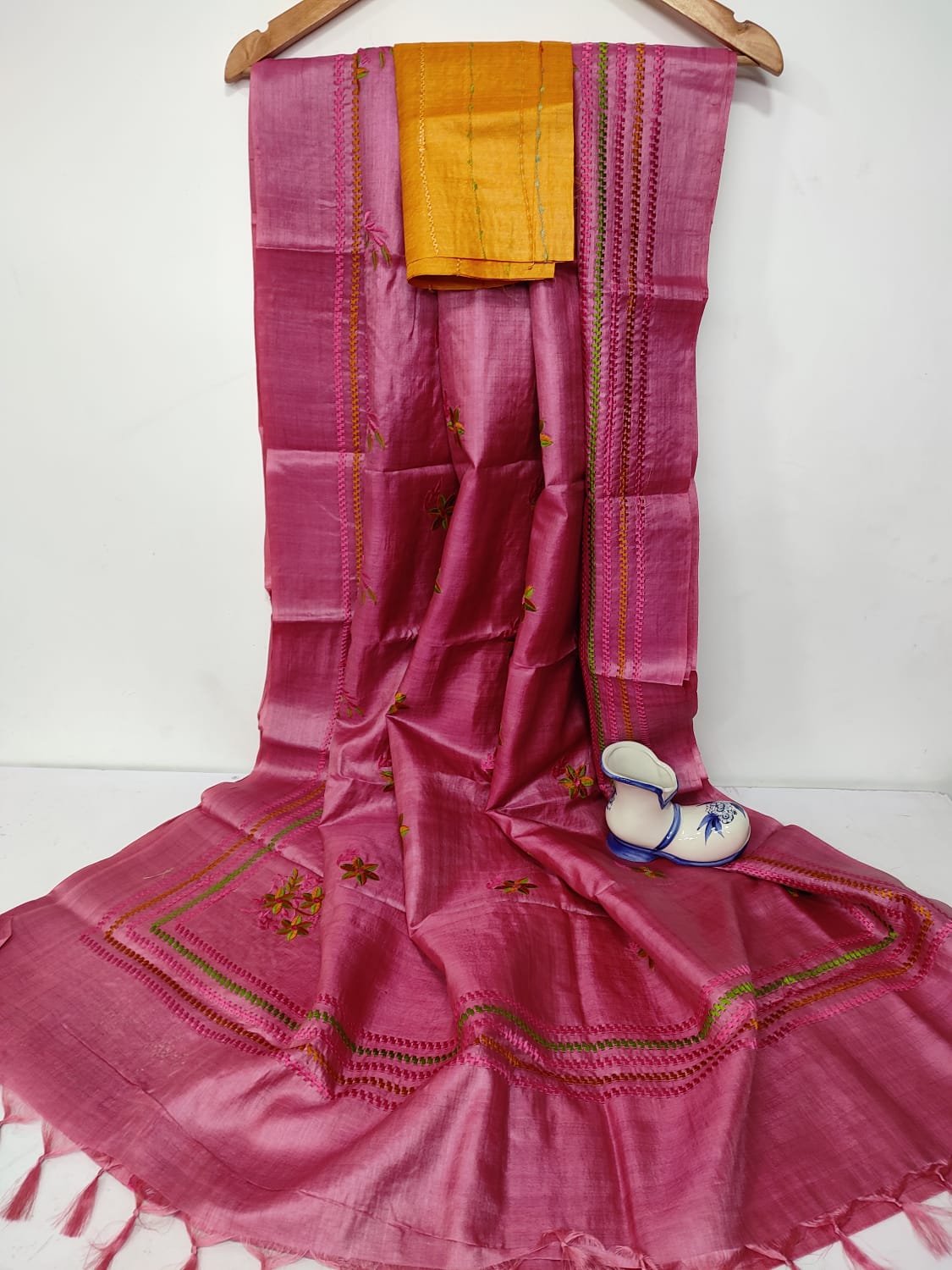 Pure Tussar Silk Saree With Beautiful Embroidery Work Saree TSE98