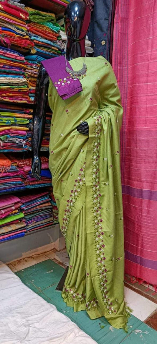 Katan Silk Saree With Beautiful Embroidery Work Saree KSB22