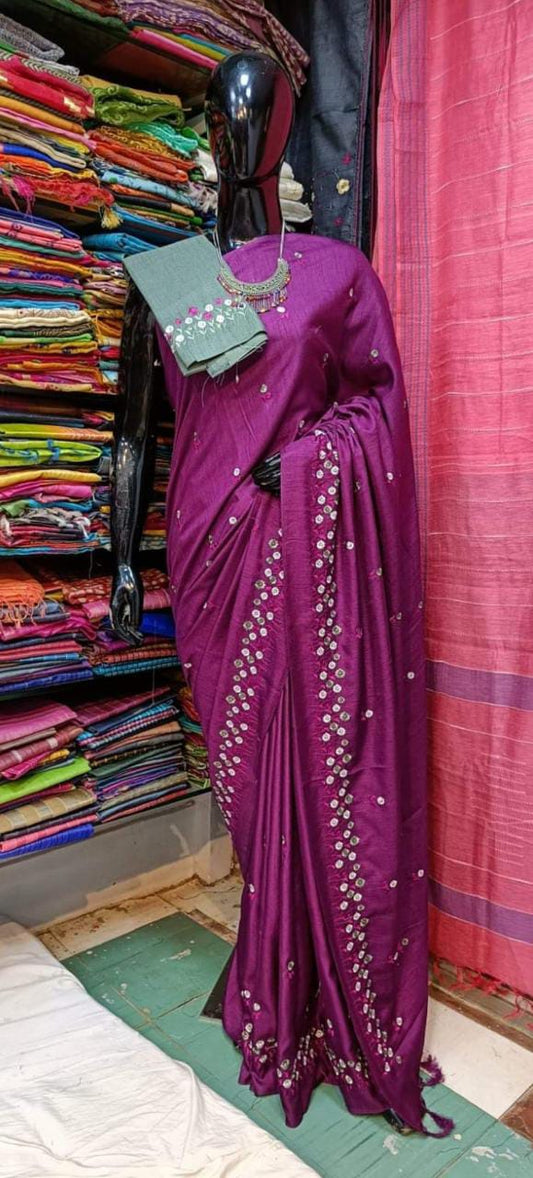 Katan Silk Saree With Beautiful Embroidery Work Saree KSB24