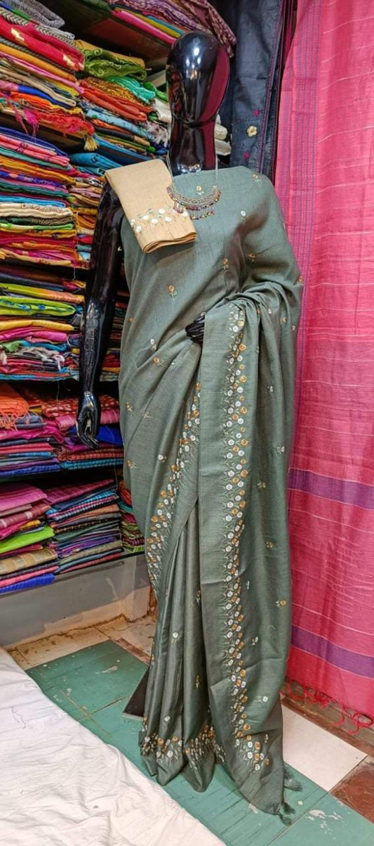 Katan Silk Saree With Beautiful Embroidery Work Saree KSB26