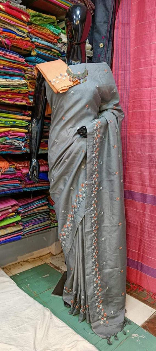 Katan Silk Saree With Beautiful Embroidery Work Saree KSB28