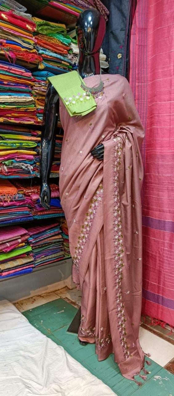 Katan Silk Saree With Beautiful Embroidery Work Saree KSB41