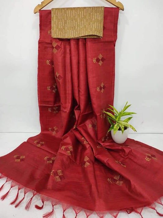 Pure Tussar Silk Saree With Beautiful Embroidery Work Saree TSE65