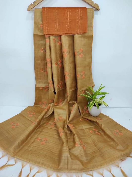 Pure Tussar Silk Saree With Beautiful Embroidery Work Saree TSE66