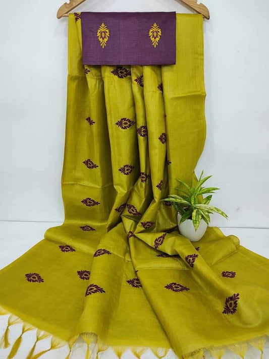 Pure Tussar Silk Saree With Beautiful Embroidery Work Saree TSE67