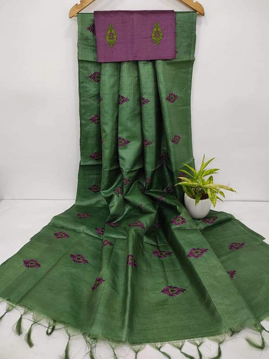 Pure Tussar Silk Saree With Beautiful Embroidery Work Saree TSE71