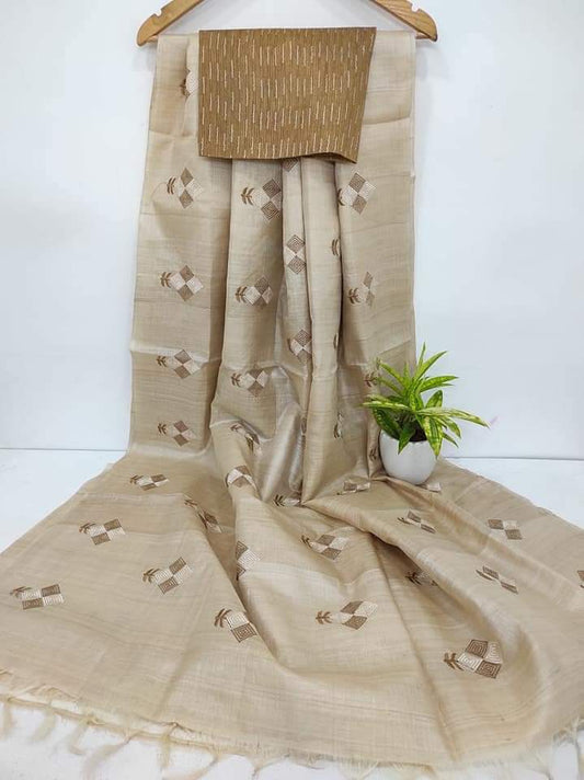 Pure Tussar Silk Saree With Beautiful Embroidery Work Saree TSE72