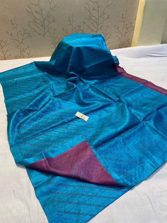 Pure Tussar Silk Saree With Beautiful Embroidery Work Saree TSE62