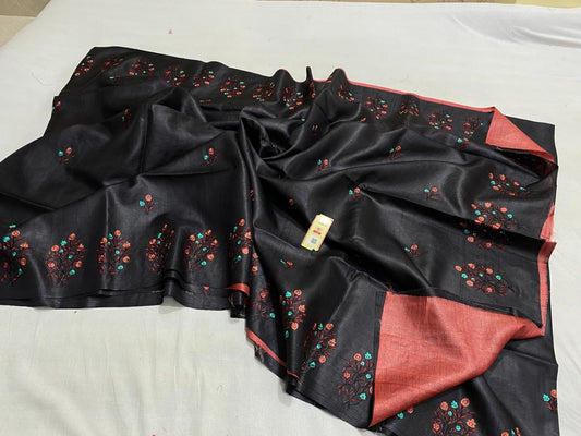 Pure Tussar Silk Saree With Beautiful Embroidery Work Saree TSE48