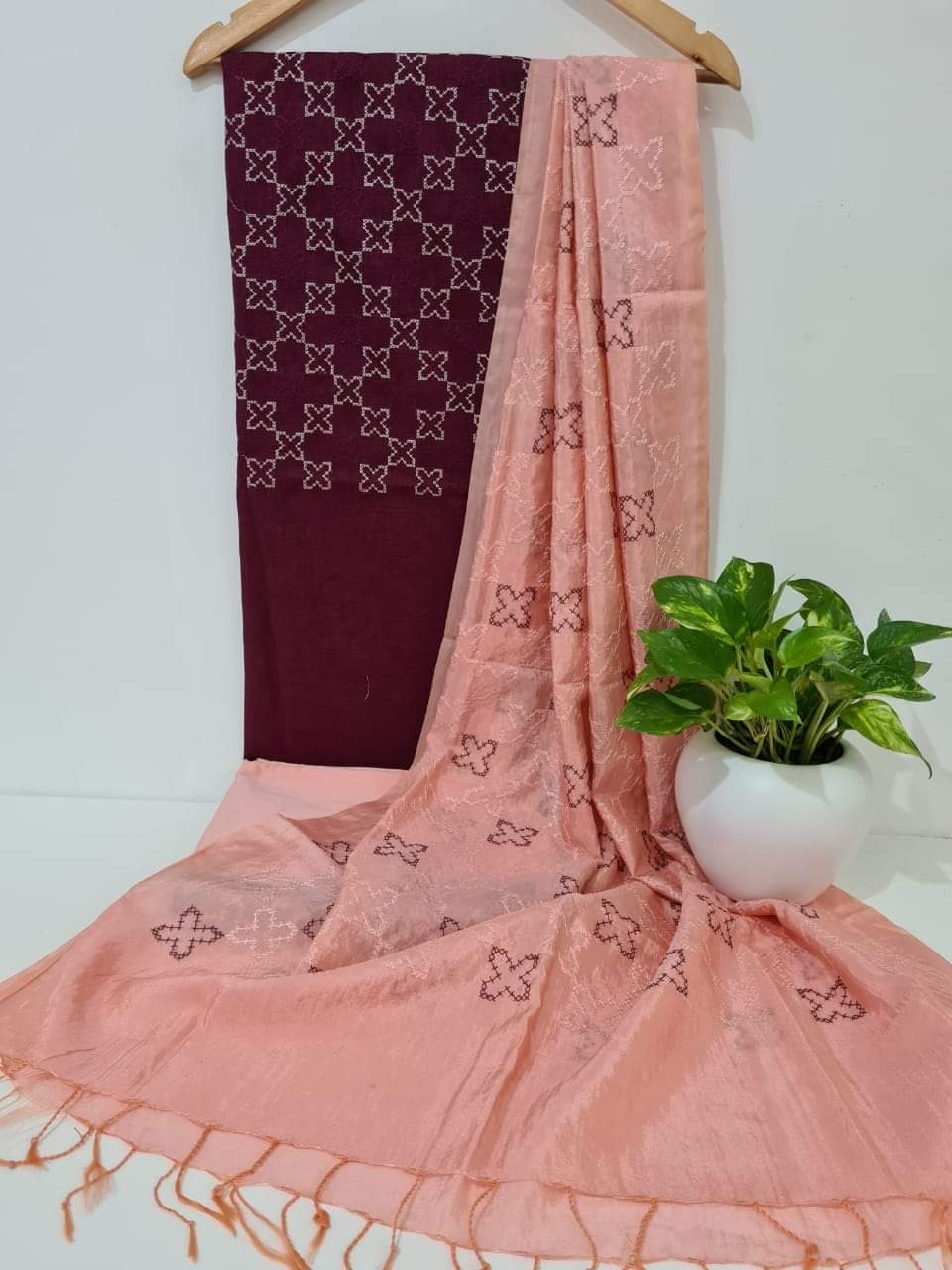 Exclusive Heavy Embroidered Linen Salwar Suit Dress Material DM01