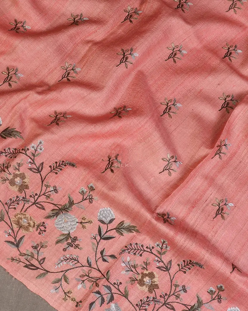 Bhagalpuri Pure Tussar Silk Saree With Beautiful Embroidery Work Saree BSE40